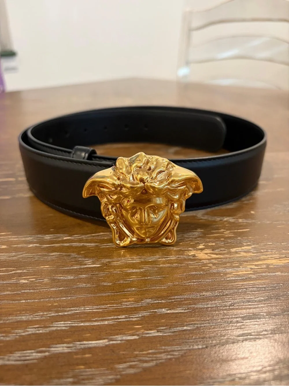 Versace Black Leather Belt with Gold Medusa Buckle
